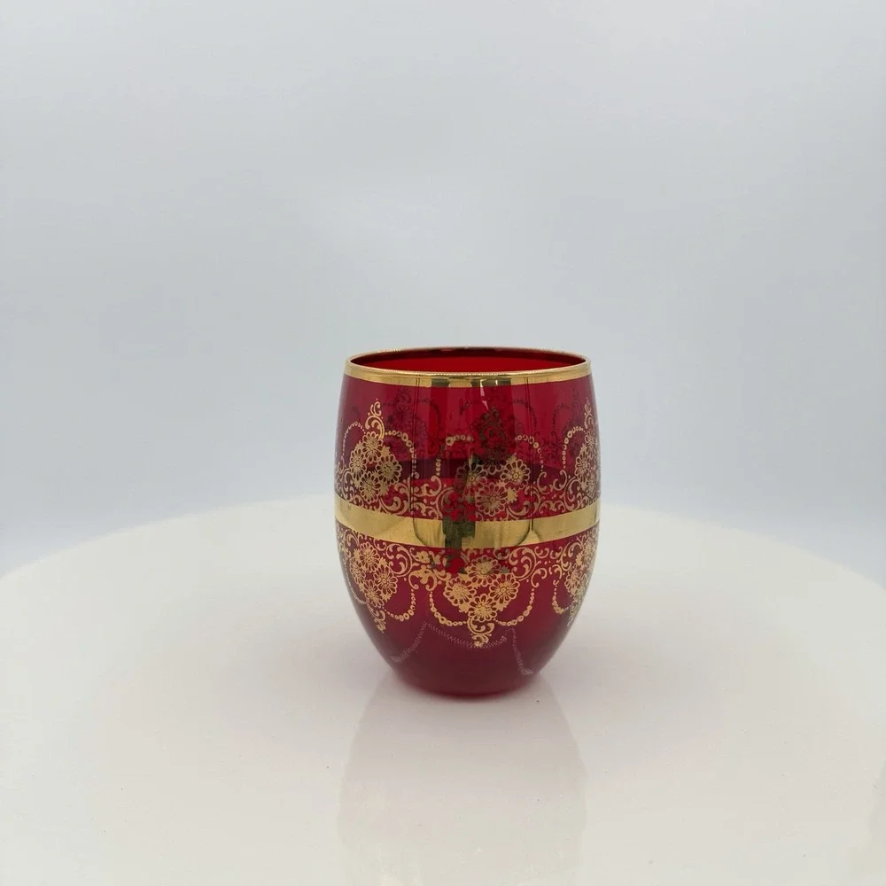 Vintage Murano Tre Fuochi Ruby Red Gold Mini Tumbler Juice Glass 3